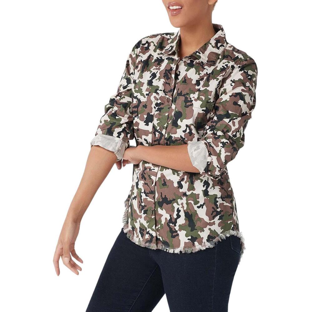 Seed to Style Organic Cotton Twill Button-Down Shirt w/Fray Camouflage - Regular